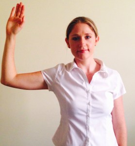 position: arm to your side with both the elbow and shoulder at 90 deg angles 