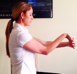 This is the starting position for stretching your flexors muscles in the forearm