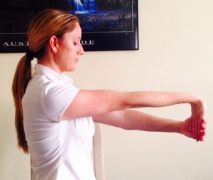 The end position for the forearm flexor muscles, hold and breathe